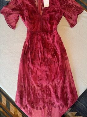 Eleter Western Women's Lace-Detail Burgundy Dress/ Romper NWT